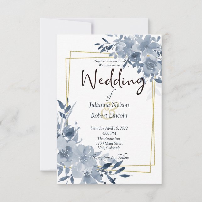 Convite de casamento com moldura floral em aquarel (Frente)