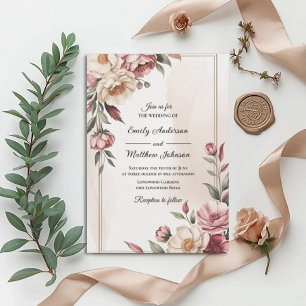 Convite de Casamento com Moldura Floral em Aquarel