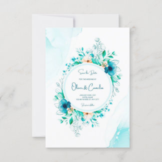 Convite de Casamento com Moldura Floral em Aquarel