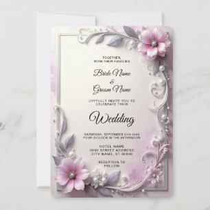 Convite de Casamento com Moldura Floral Rosa