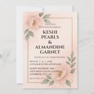 Convite de Casamento com Moldura Floral Rosa