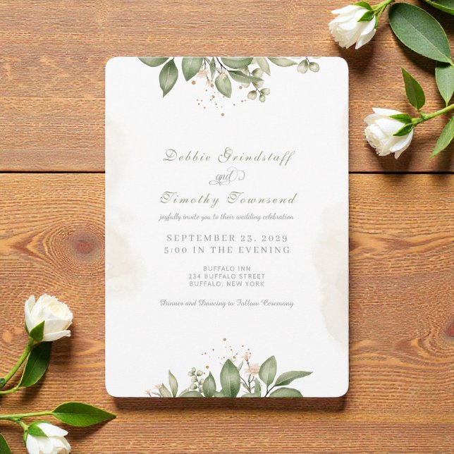 Convite de Casamento com Moldura Floral Verde em A (Criador carregado)