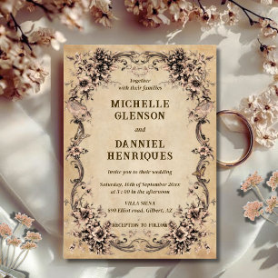 Convite de Casamento com Moldura Floral Vitoriana