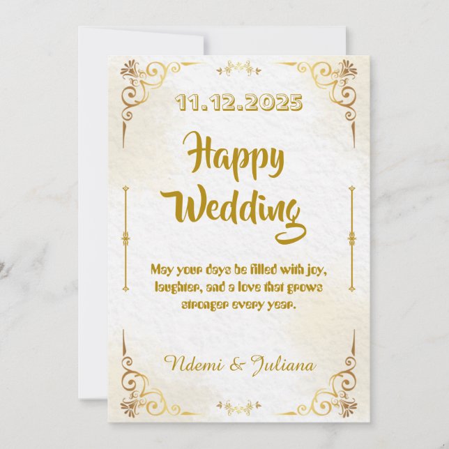 Convite de Casamento com Moldura Ornata em Dourado (Frente)