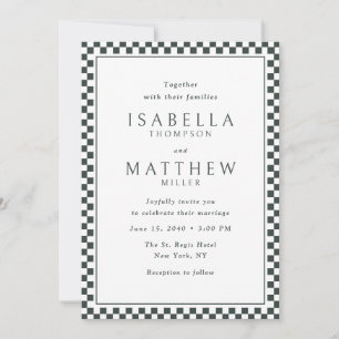 Convite de Casamento com Moldura Preta Xadrez