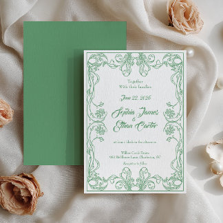 Convite de Casamento com Moldura Vintage Elegante