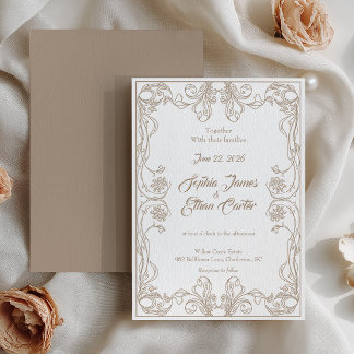 Convite de Casamento com Moldura Vintage Elegante