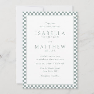 Convite de Casamento com Moldura Xadrez Sage