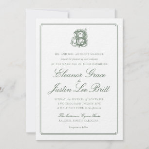 Convite de Casamento com Monograma "B" Verde Escur