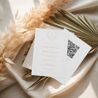 Convite de Casamento com Monograma Blush Laurel e