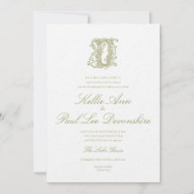 Convite de Casamento com Monograma "D" em Verde Ol