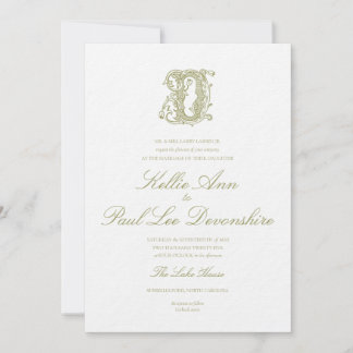 Convite de Casamento com Monograma "D" em Verde Ol