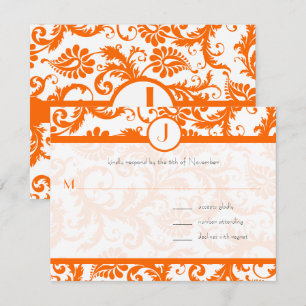 Convite de Casamento com Monograma Damask Laranja