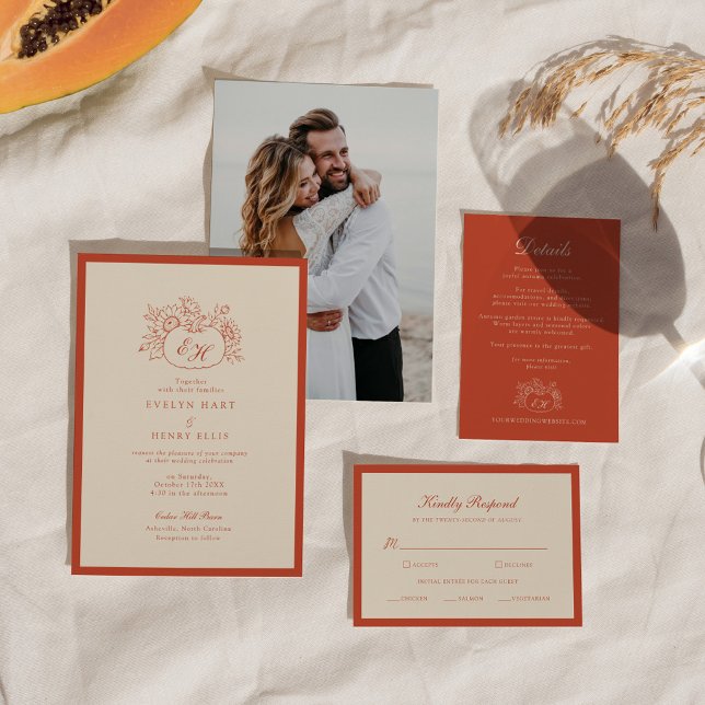 Convite de Casamento com Monograma de Abóbora de T (Criador carregado)
