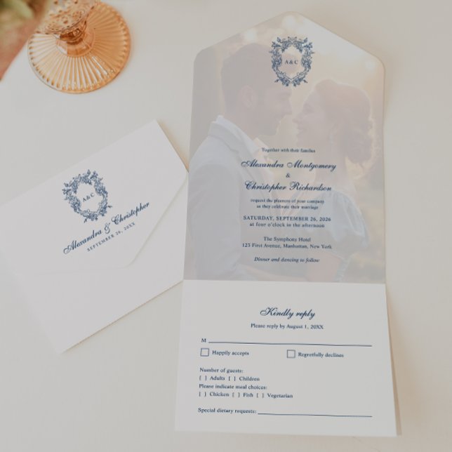 Convite de Casamento com Monograma de Brasão em Es (Criador carregado)