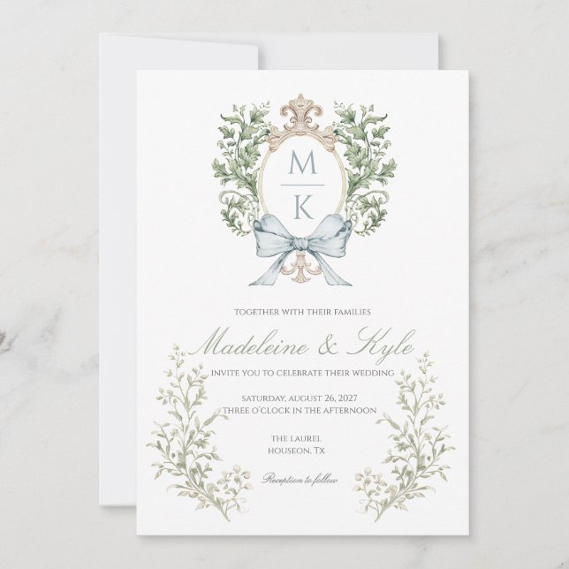 Convite de Casamento com Monograma de Crista Elega (Frente)