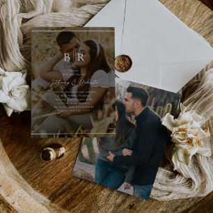 Convite de Casamento com Monograma de Foto Minimal