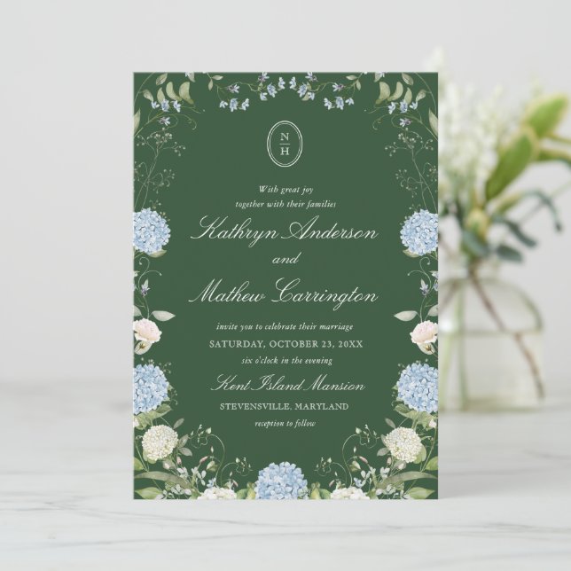 Convite de Casamento com Monograma de Hortênsia Ve (Em pé/Frente)