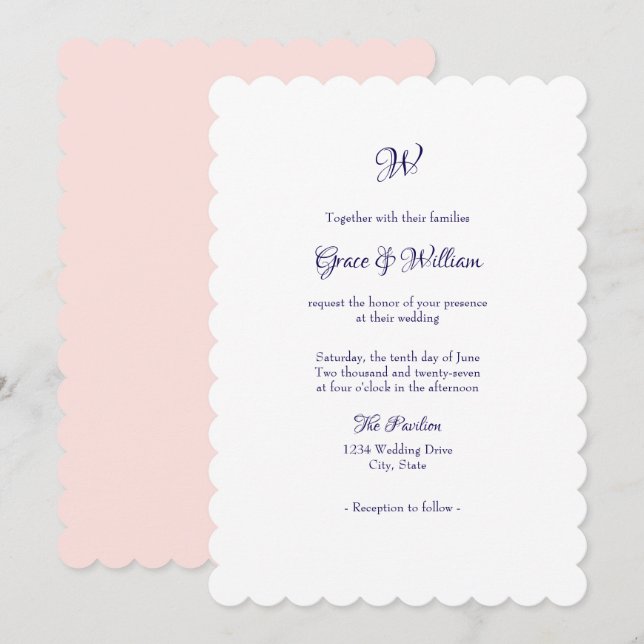 Convite de Casamento com Monograma de Letra Elegan (Frente/Verso)