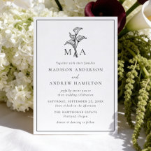 Convite de Casamento com Monograma de Lírio Calla 