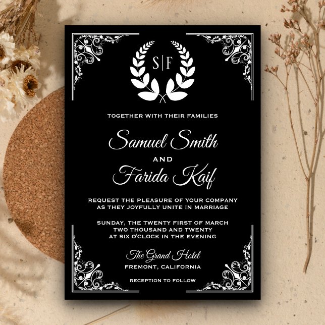Convite de Casamento com Monograma de Louro Preto  (Criador carregado)