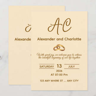 Convite de Casamento com Monograma Dourado