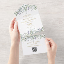 Convite de Casamento com Monograma Dourado e Códig