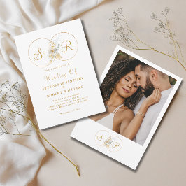 Convite de Casamento com Monograma Dourado e Foto
