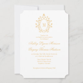 Convite de Casamento com Monograma Dourado Minimal