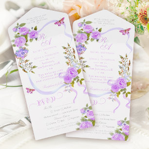 Convite de Casamento com Monograma e Fita Rosa Rox