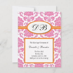 Convite de Casamento com Monograma em Damasco Rosa