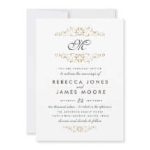 Convite de Casamento com Monograma em Dourado Anti