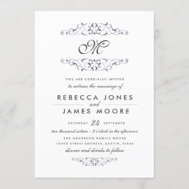 Convite de Casamento com Monograma em Roxo Antigo 
