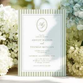 Convite de Casamento com Monograma em Verde Oliva