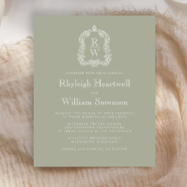 Convite de Casamento com Monograma em Verde Sage c