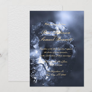 Convite de Casamento com Monograma Floral Azul Aqu