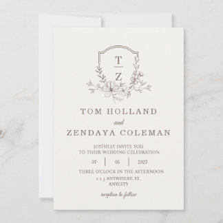 Convite de Casamento com Monograma Floral Elegante