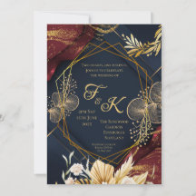 Convite de Casamento com Monograma Floral Escuro |