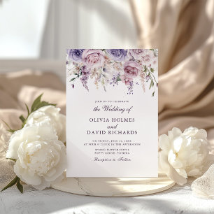 Convite de Casamento com Monograma Floral Lilás