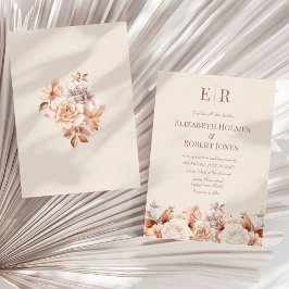 Convite de Casamento com Monograma Floral Rosa Ele