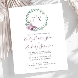 Convite de Casamento com Monograma Floral Roxo Eco