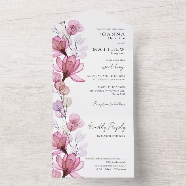 Convite de Casamento com Monograma Floral Transpar (Interno)