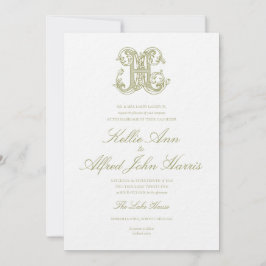 Convite de Casamento com Monograma "H" em Verde Ol