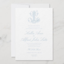 Convite de Casamento com Monograma "L" Azul Claro