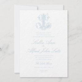 Convite de Casamento com Monograma "L" Azul Claro