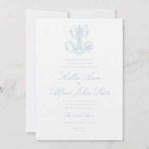 Convite de Casamento com Monograma "L" Azul Claro
