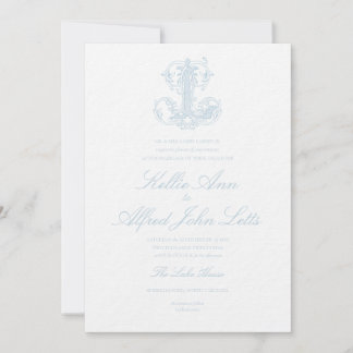 Convite de Casamento com Monograma "L" Azul Claro
