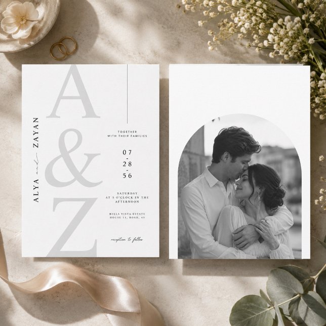 Convite de Casamento com Monograma Minimalista de  (Criador carregado)