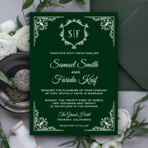 Convite de Casamento com Monograma Ornado Verde Es