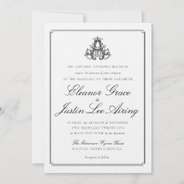 Convite de Casamento com Monograma Preto "A"